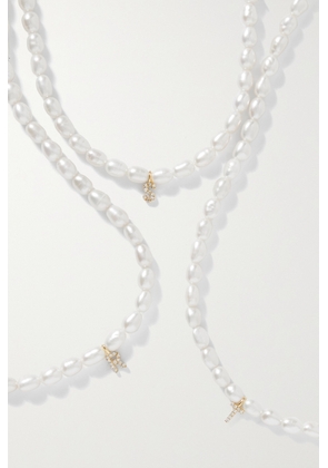 STONE AND STRAND - Initial 10-karat Gold, Pearl And Diamond Necklace - A,B,C,D,E,F,G,H,I,J,K,L,M,N,O,P,Q,R,S,T,U,V,W,X,Y,Z