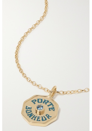 Marlo Laz - Mini Porte Bonheur Coin 14-karat Gold, Enamel And Aquamarine Necklace - One size