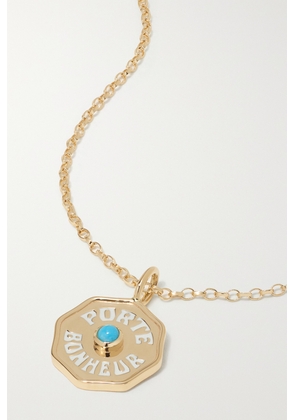 Marlo Laz - Mini Porte Bonheur Coin 14-karat Gold, Enamel And Turquoise Necklace - One size