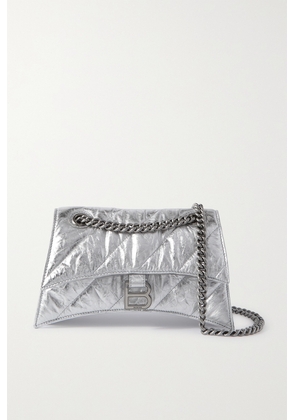 Balenciaga - Hourglass Quilted Metallic Crinkled-leather Shoulder Bag - Silver - One size