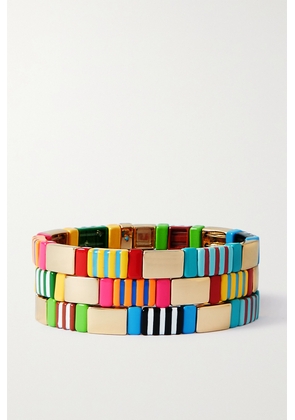 Roxanne Assoulin - A Walk In The Park Set Of Three Gold-tone And Enamel Bracelets - One size