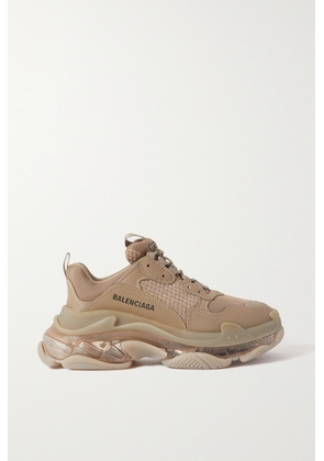 Balenciaga - Triple S Clear Sole Logo-embroidered Faux Leather And Mesh Sneakers - Brown - IT35,IT36,IT37,IT38,IT39,IT40,IT41,IT42