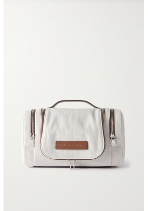 Brunello Cucinelli - Leather-trimmed Cotton And Linen-blend Canvas Cosmetics Case - White - One size