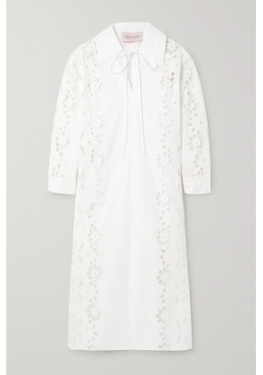 Valentino Garavani - Tie-detailed Broderie Anglaise Cotton-blend Voile Maxi Dress - White - IT38,IT40,IT44,IT46