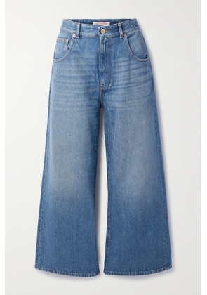 Valentino Garavani - Chain-embellished Cropped High-rise Wide-leg Jeans - Blue - 24,25,26,27,28,29,30,31,32,33