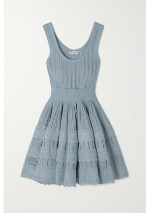 Alaïa - Ribbed Pointelle-knit Mini Dress - Blue - FR34,FR36,FR38,FR40,FR42,FR44