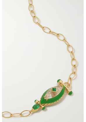 L’Atelier Nawbar - The Swan 18-karat Gold, Enamel, Diamond And Emerald Choker - Green - One size