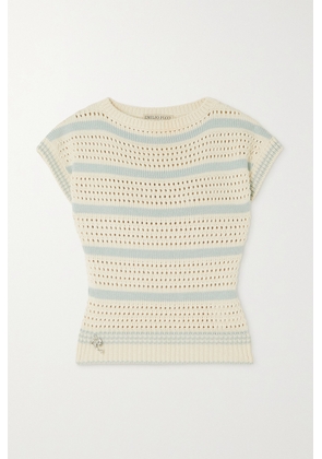PUCCI - Striped Open-knit Cotton-blend Sweater - Neutrals - x small,small,medium,large,x large