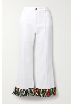 PUCCI - Embellished Fringed Silk-trimmed Stretch-cotton Drill Straight-leg Pants - White - IT38,IT40,IT42,IT44,IT46