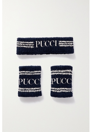 PUCCI - Embroidered Ribbed Cotton-blend Headband And Wristband Set - Blue - One size