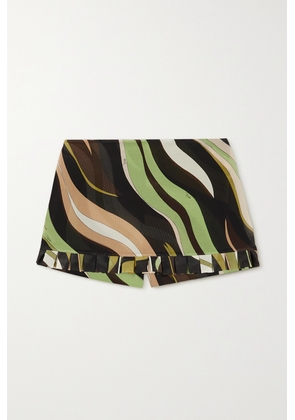 PUCCI - Ruffled Printed Stretch-mesh Shorts - Green - x small,small,medium,large,x large