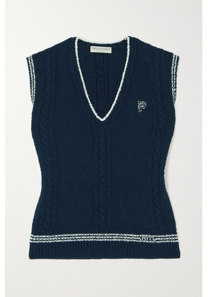 PUCCI - Striped Embroidered Cable-knit Cotton-blend Vest - Blue - x small,small,medium,large,x large