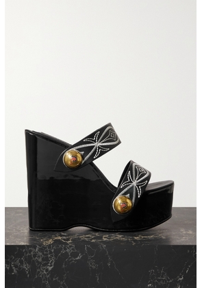 PUCCI - Embellished Embroidered Leather Wedge Sandals - Black - IT36,IT37,IT38,IT39,IT40,IT41