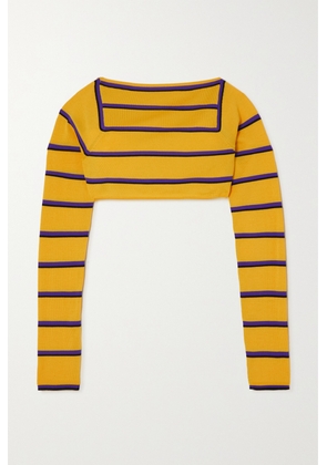 PUCCI - Cropped Open-back Silk-trimmed Striped Wool Sweater - Yellow - x small,small,medium,large,x large