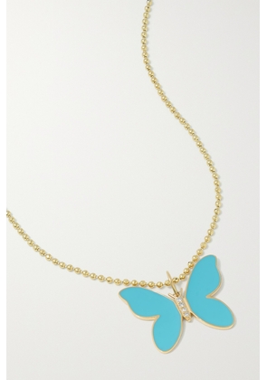 Sydney Evan - Butterfly 14-karat Gold, Enamel And Diamond Necklace - Blue - One size