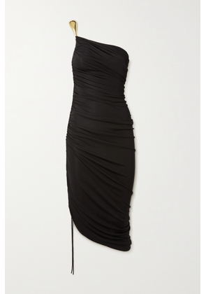 Bottega Veneta - One-shoulder Asymmetric Embellished Satin-jersey Midi Dress - Black - IT36,IT38,IT40,IT42,IT44,IT46