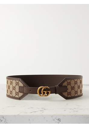 Gucci - Embellished Leather-trimmed Coated-canvas Waist Belt - Neutrals - 65,70,75,80,85,90