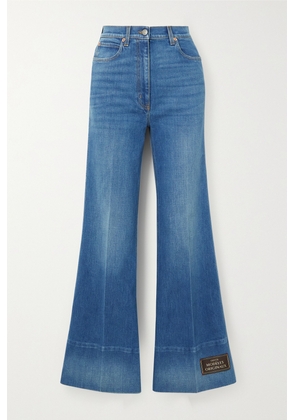 Gucci - Appliquéd High-rise Flared Jeans - Blue - 22,23,24,25,26,27,28,29,30,31,32