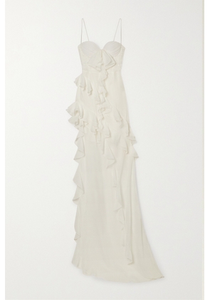 Alessandra Rich - Asymmetric Ruffled Silk-georgette Gown - White - IT36,IT38,IT40,IT42,IT44,IT46