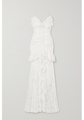 Alessandra Rich - Embellished Ruffled Cotton-blend Lace Gown - White - IT36,IT38,IT40,IT42,IT44,IT46