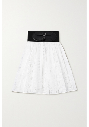 Alaïa - Laser-cut Leather-trimmed Broderie Anglaise Cotton Mini Skirt - White - FR34,FR36,FR38,FR40,FR42,FR44