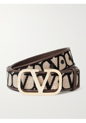 Valentino Garavani - Valentino Garavani Iconographe Leather-trimmed Flocked Canvas Belt - Black - 70,75,80,90