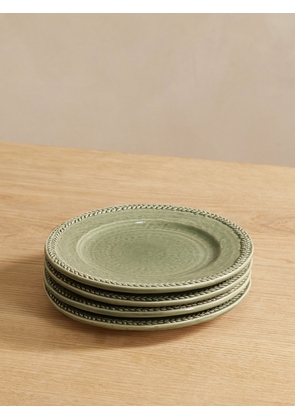 Soho Home - Hillcrest Set Of Four 21cm Glazed Stoneware Side Plates - Green - One size