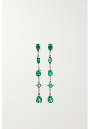 House Of Meraki - Queen Mini Gold, Emerald And Diamond Earrings - Green - One size