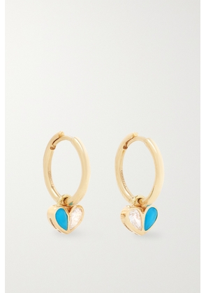 Gemella - Sweetheart Huggies 18-karat Gold, Turquoise And Diamond Hoop Earrings - One size