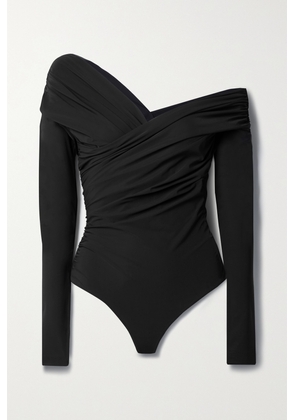 GOLDSIGN - The Fonteyn One-shoulder Ruched Stretch-jersey Bodysuit - Black - x small,small,medium,large,x large