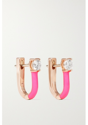 Melissa Kaye - Aria U Huggie 18-karat Pink Gold, Enamel And Diamond Hoop Earrings - One size