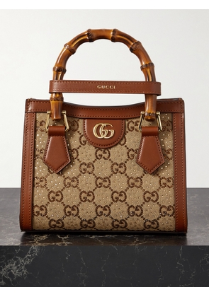 Gucci - Diana Mini Leather-trimmed Crystal-embellished Canvas-jacquard Tote - Brown - One size