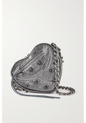 Balenciaga - Le Cagole Heart Mini Metallic Crinkled-leather Shoulder Bag - Silver - One size