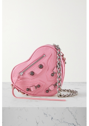 Balenciaga - Le Cagole Heart Mini Studded Crinkled-leather Shoulder Bag - Pink - One size