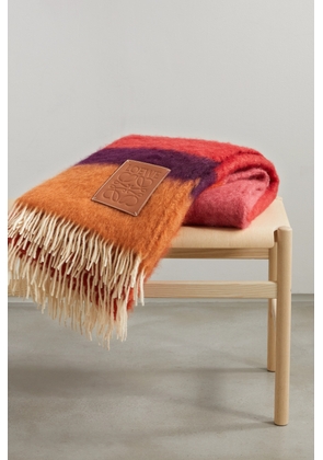 Loewe - Fringed Striped Mohair And Wool-blend Blanket - Red - One size