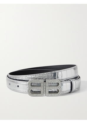 Balenciaga - Bb Hourglass Crystal-embellished Croc-effect Metallic Leather Belt - Silver - 70,75,80,85
