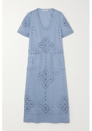 Vita Kin - Marianne Embroidered Broderie Anglaise Linen Midi Dress - Blue - x small,small,medium,large