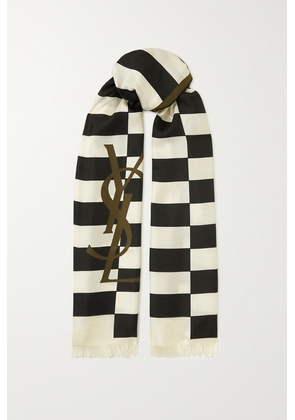 SAINT LAURENT - Frayed Striped Silk-twill Scarf - Multi - One size