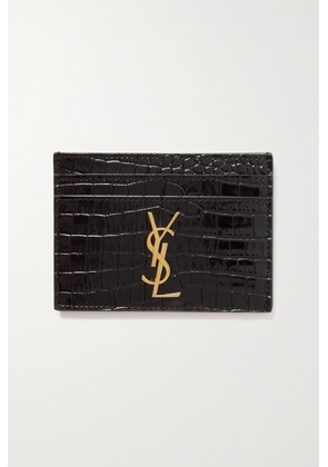 SAINT LAURENT - Embellished Croc-effect Leather Cardholder - Black - One size