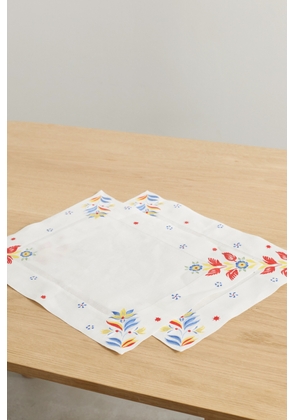 Cabana - Set Of Two Embroidered Linen Placemats - White - One size