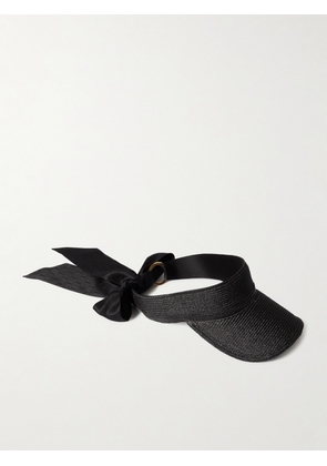 SAINT LAURENT - Embellished Silk Jacquard-trimmed Straw-effect Visor - Black - 57