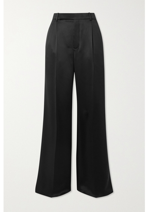 SAINT LAURENT - Pleated Silk-satin Straight-leg Pants - Black - FR34,FR36,FR38,FR40,FR42