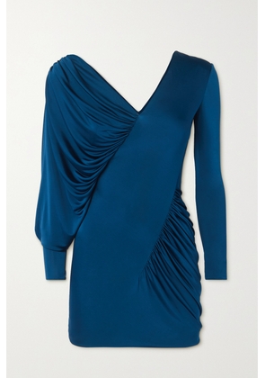SAINT LAURENT - Draped Ruched Jersey Mini Dress - Blue - FR34,FR36,FR38,FR40,FR42