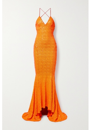 Norma Kamali - Open-back Sequined Neon Stretch-jersey Gown - Orange - xx small,x small,small,medium,large,x large