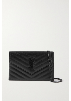 SAINT LAURENT - Cassandre Envelope Chain Matelassé Textured-leather Wallet - Black - One size