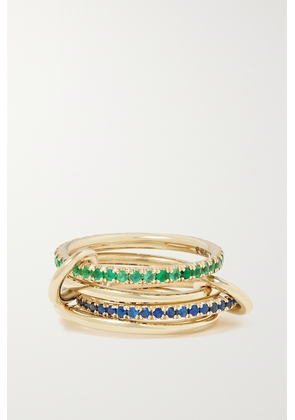 Spinelli Kilcollin - Sonny Set Of Four 18-karat Gold, Emerald And Sapphire Rings - 7,8