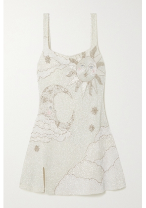Clio Peppiatt - Lucina Embellished Stretch-mesh Mini Dress - Ivory - xx small,x small,small,medium,large,x large