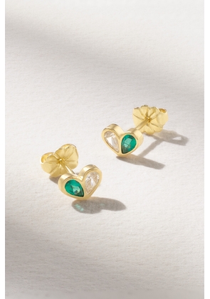 Gemella - Sweetheart 18-karat Gold, Emerald And Diamond Earrings - One size