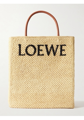 Loewe - Leather-trimmed Embroidered Raffia Tote - Neutrals - One size