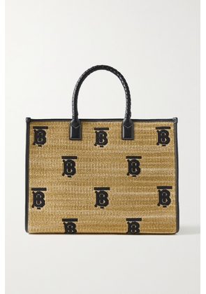 Burberry - Freya Medium Leather-trimmed Embroidered Raffia Tote - Black - One size
